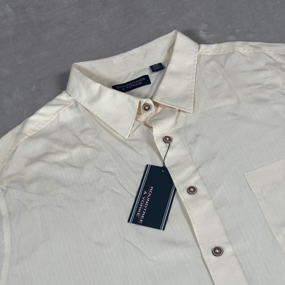 Roundtree & Yorke Button Up Shirt Mens 2XB Cream Lyocell Short Sleeve Grid